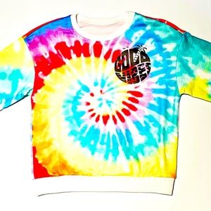 Custom hand printed Good Vibes kids sweater tie dye